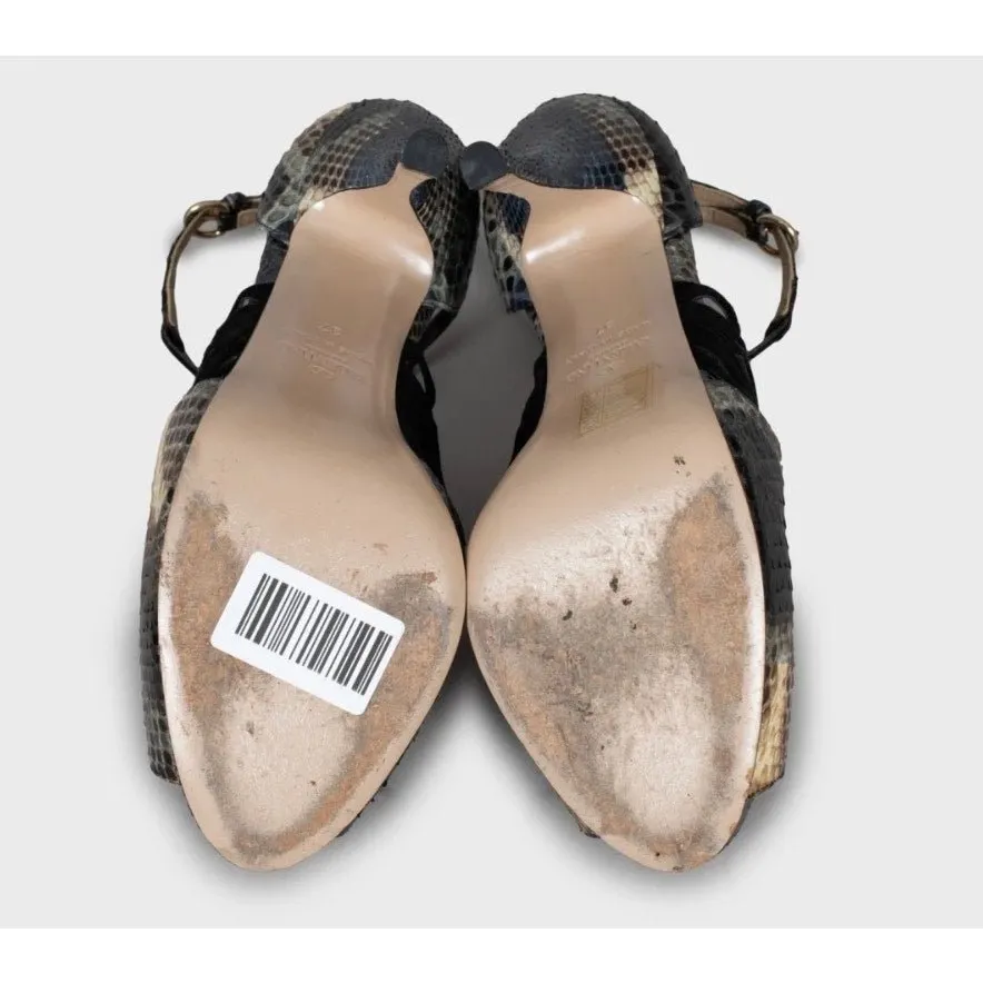 Valentino Snakeskin Print Lambskin Leather Stiletto Heels - Size 37 Black Leather Good - Box View
