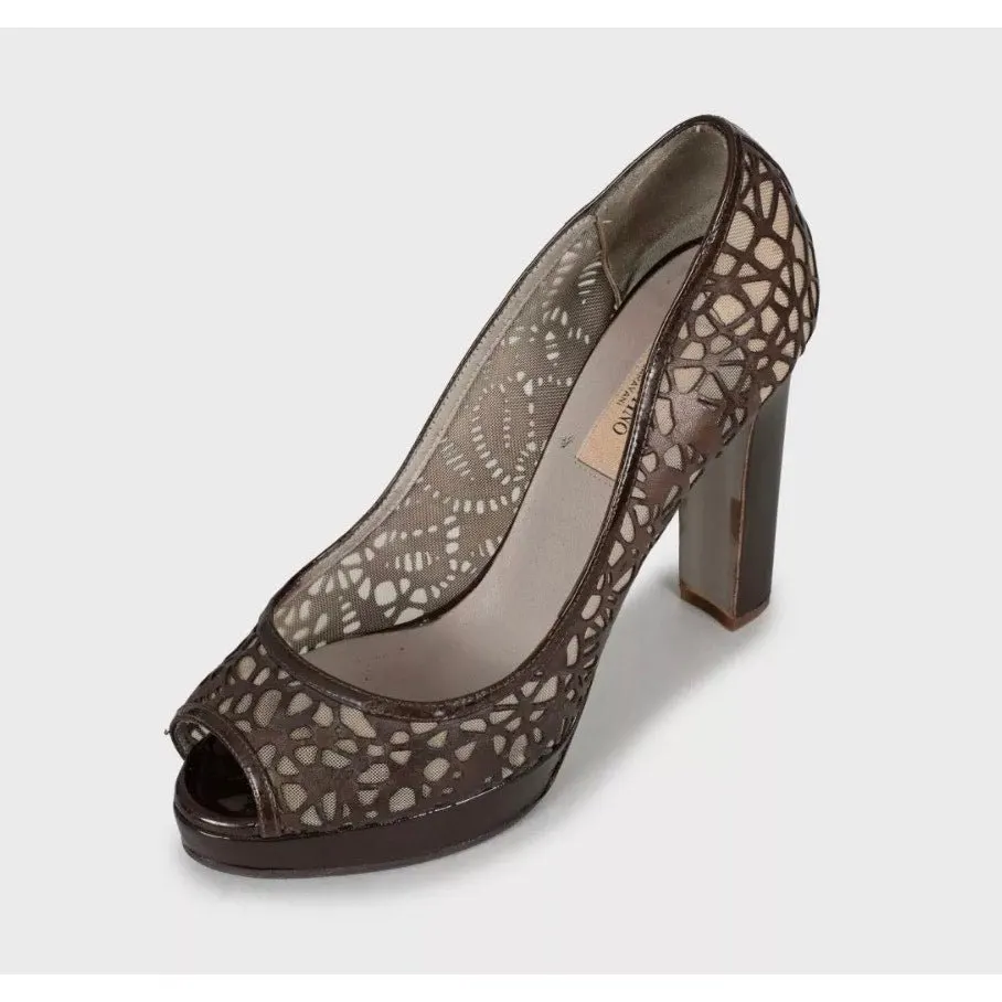 Valentino Perforated Leather Open-Toe Pumps - Brown, Sz 36.5 pre-owned Brown Leather Good - Inside View