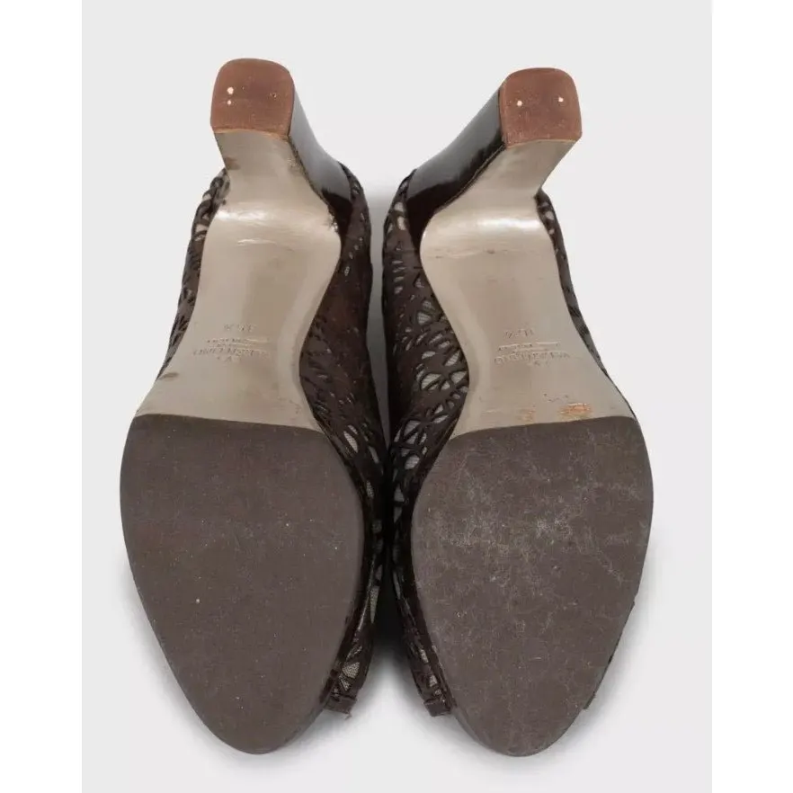 Valentino Perforated Leather Open-Toe Pumps - Brown, Sz 36.5 pre-owned Brown Leather Good - Box View