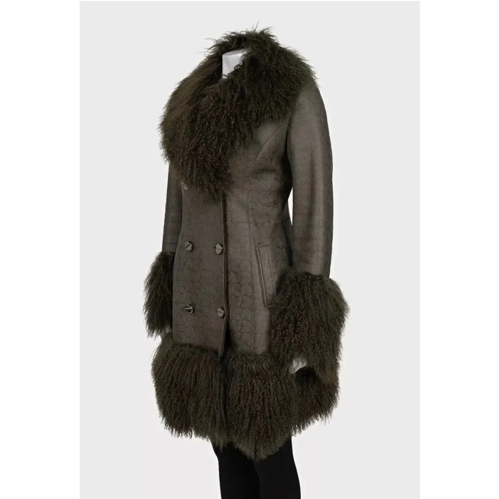Gianfranco Ferré Green Shearling Coat IT42 Pre-owned Green Shearling Good - Back View
