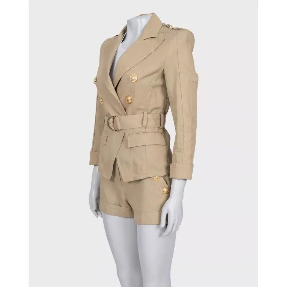 Balmain Beige Cotton-Linen Suit with Shorts Sz. EU 34 / S Pre-owned Beige Cotton Good - Back View