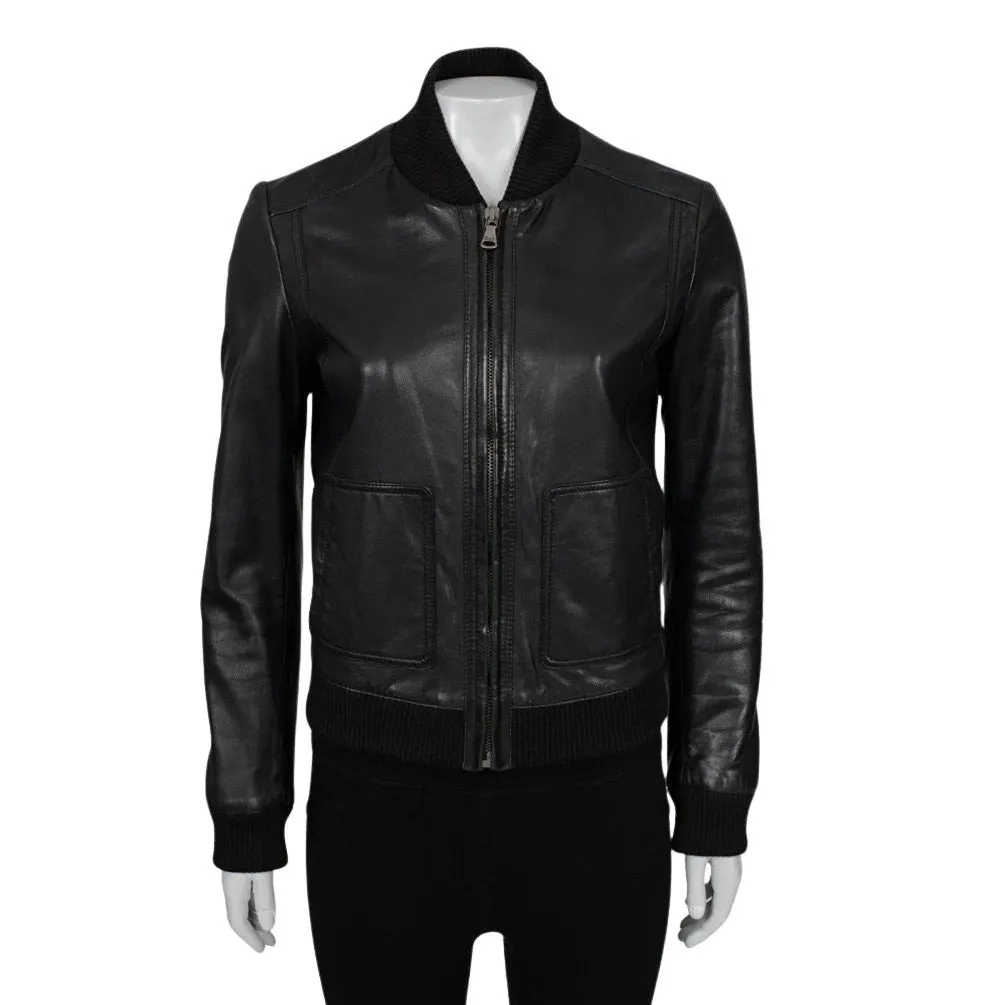 Dolce & Gabbana Black Leather Bomber Jacket - IT38/XS pre-owned Black Leather Good - Front View