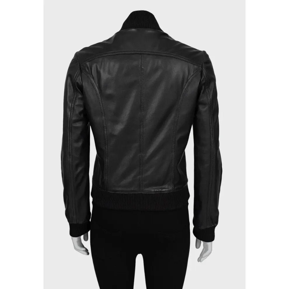 Dolce & Gabbana Black Leather Bomber Jacket - IT38/XS pre-owned Black Leather Good - Inside View
