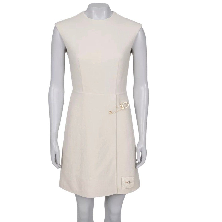 Prada Cream Wool Fitted Pin Dress XXS/IT36 pre-owned Beige F