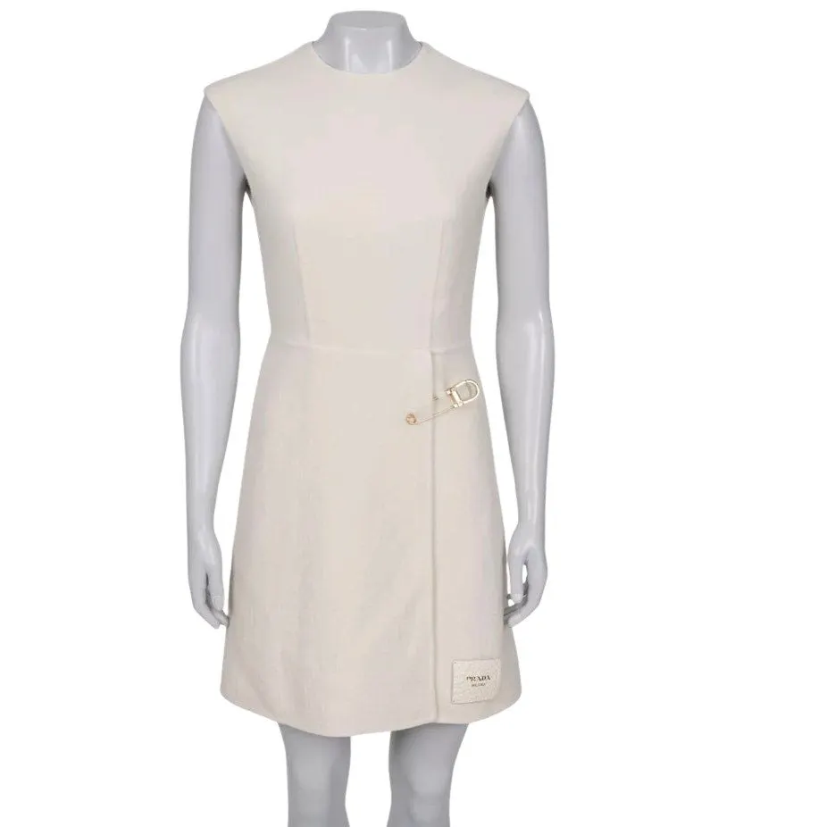 Prada Cream Wool Fitted Pin Dress XXS/IT36 pre-owned Beige Wool Good - Front View