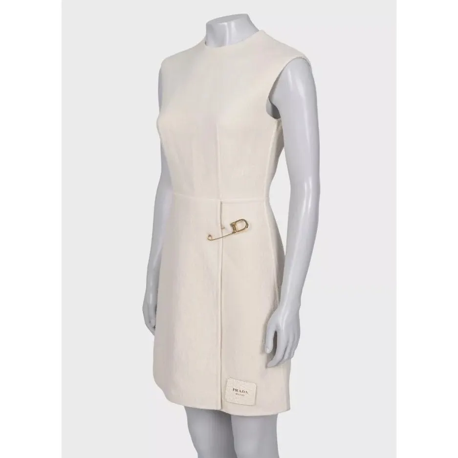 Prada Cream Wool Fitted Pin Dress XXS/IT36 pre-owned Beige Wool Good - Back View