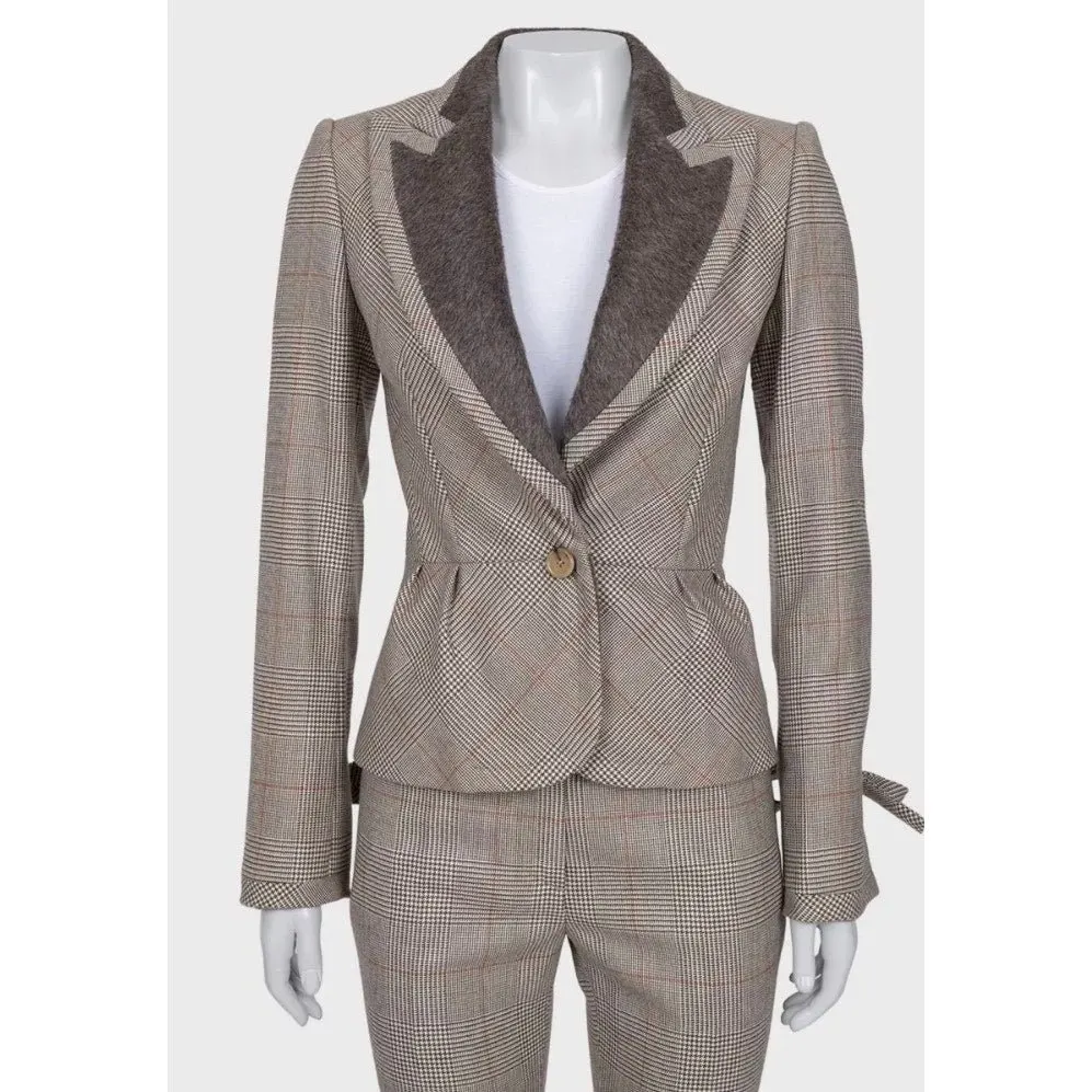 Gianfranco Ferré Chic Beige Wool Checked Suit - IT38/XS pre-owned Beige Wool Good - Box View