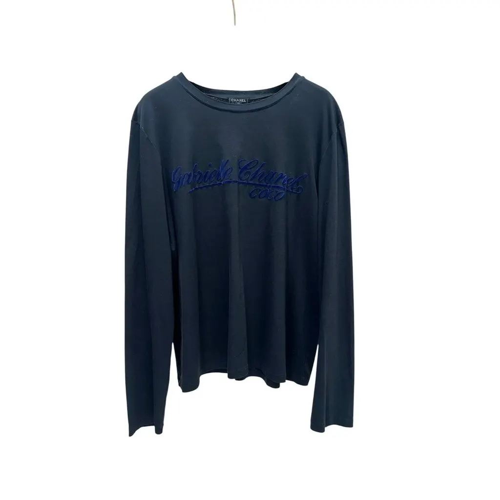 Chanel Gabrielle Black Cotton Long Sleeve Crew Neck Top Sz 48 pre-owned Black Cotton Good - Front View