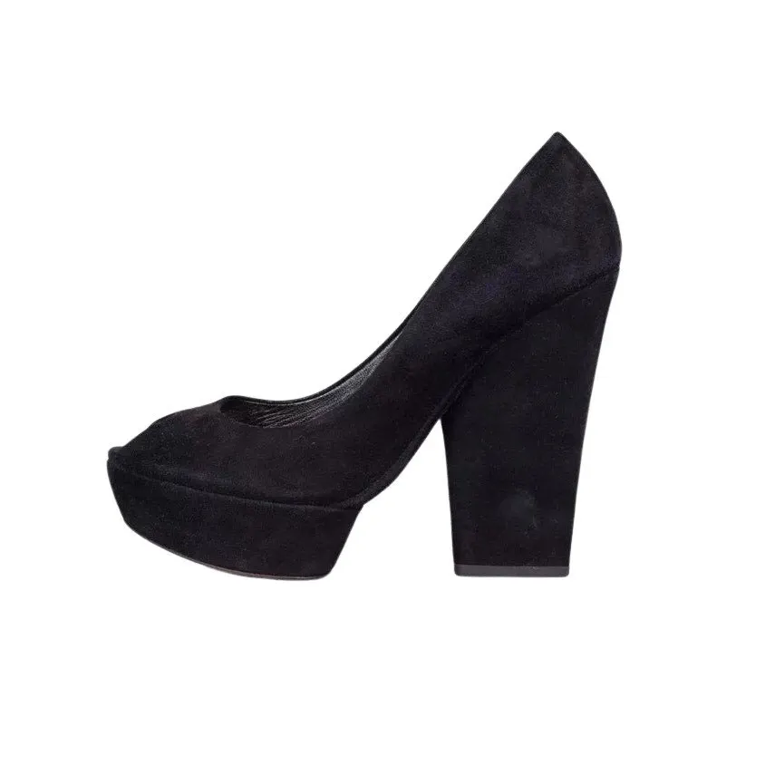 Dior Christian Dior Black Suede Open Toe Pumps Sz.39.5 Pre-owned Black Suede Good - Front View
