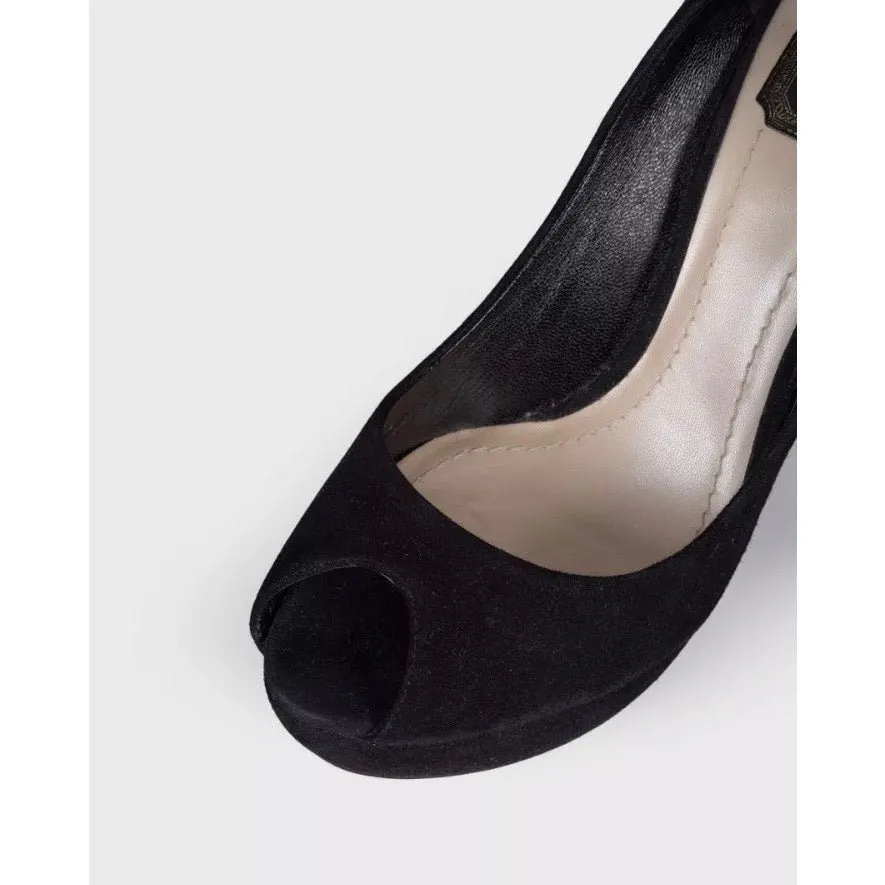 Dior Christian Dior Black Suede Open Toe Pumps Sz.39.5 Pre-owned Black Suede Good - Model View