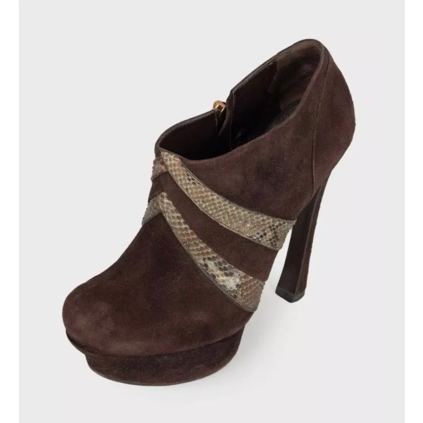 Saint Laurent Brown Suede Ankle Boots - Sz 38.5 pre-owned Brown Suede Good - Inside View