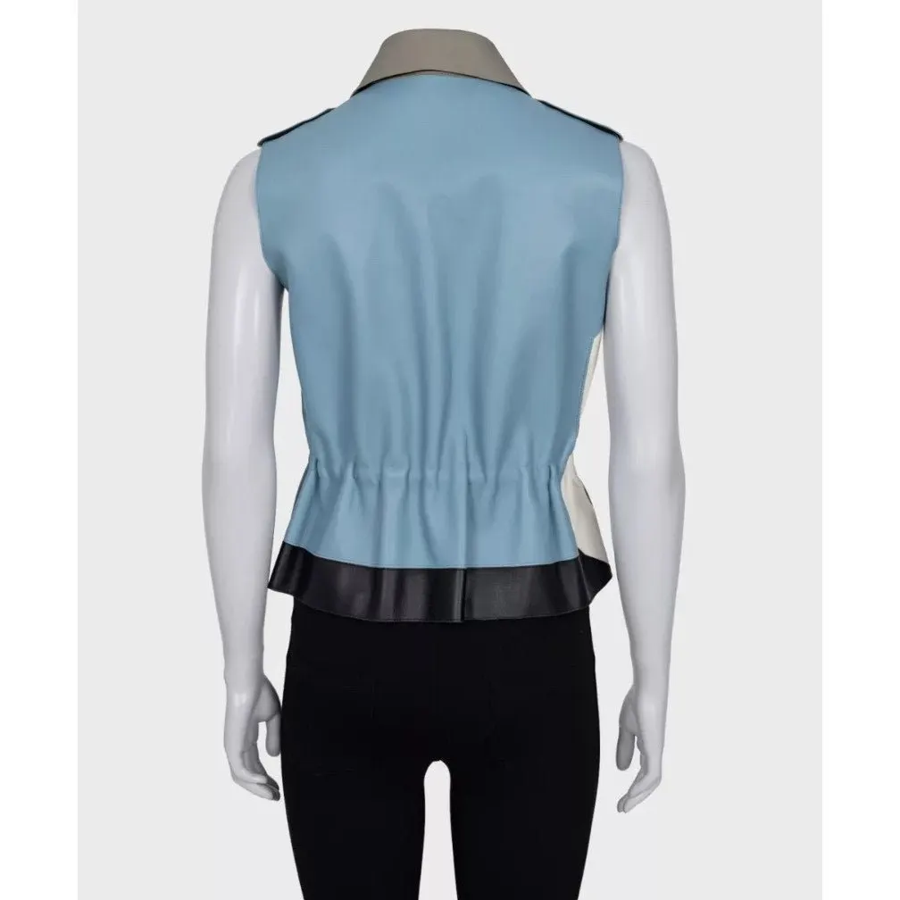 Fendi Blue Leather Multicolor Vest, Size IT40/S Pre-owned Blue Leather Good - Inside View