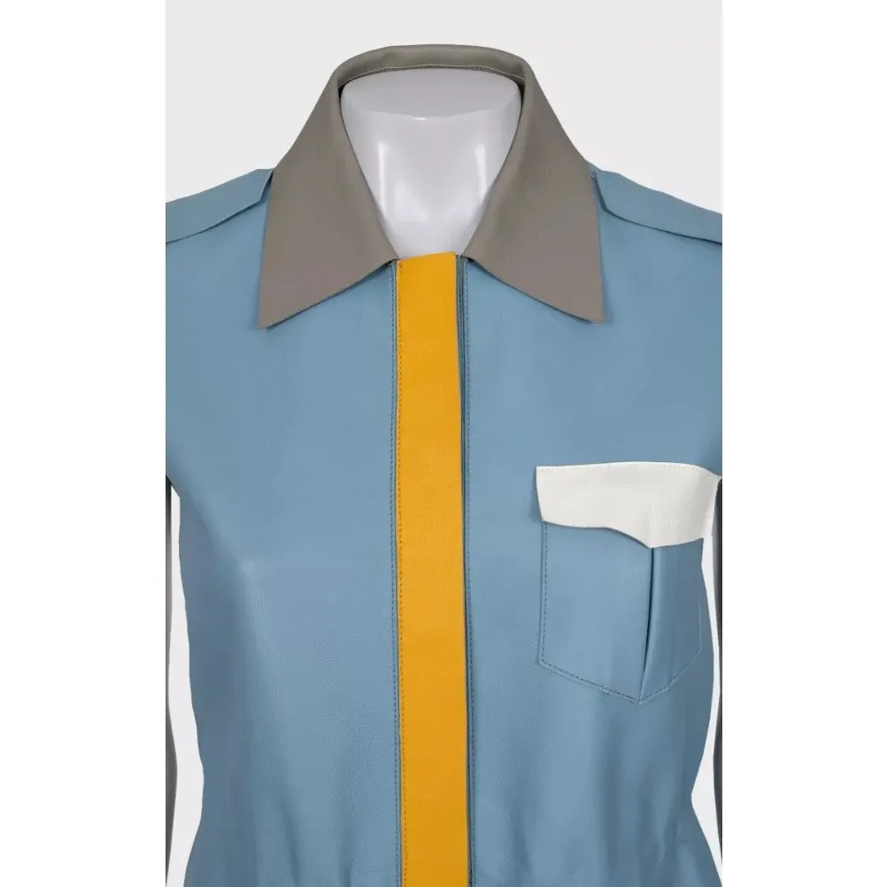 Fendi Blue Leather Multicolor Vest, Size IT40/S Pre-owned Blue Leather Good - Model View
