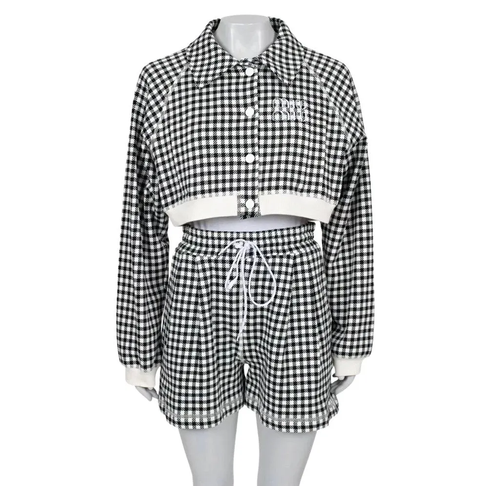 Miu Miu Houndstooth Cotton Suit with Shorts - Size S Pre-owned Black Cotton Never worn, with tag - Front View