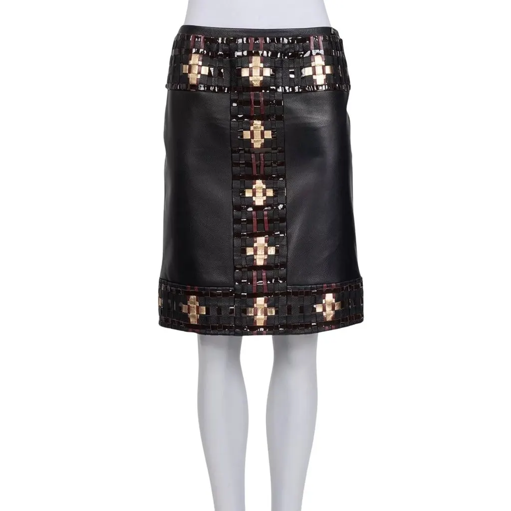 Chanel Black Sheepskin Leather Skirt - Size EU 36 / M Pre-owned Black Leather Good - Front View