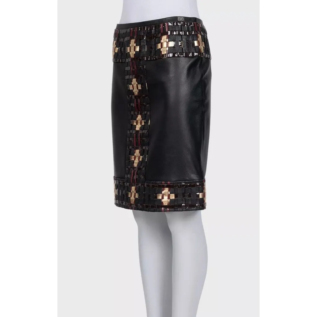 Chanel Black Sheepskin Leather Skirt - Size EU 36 / M Pre-owned Black Leather Good - Back View