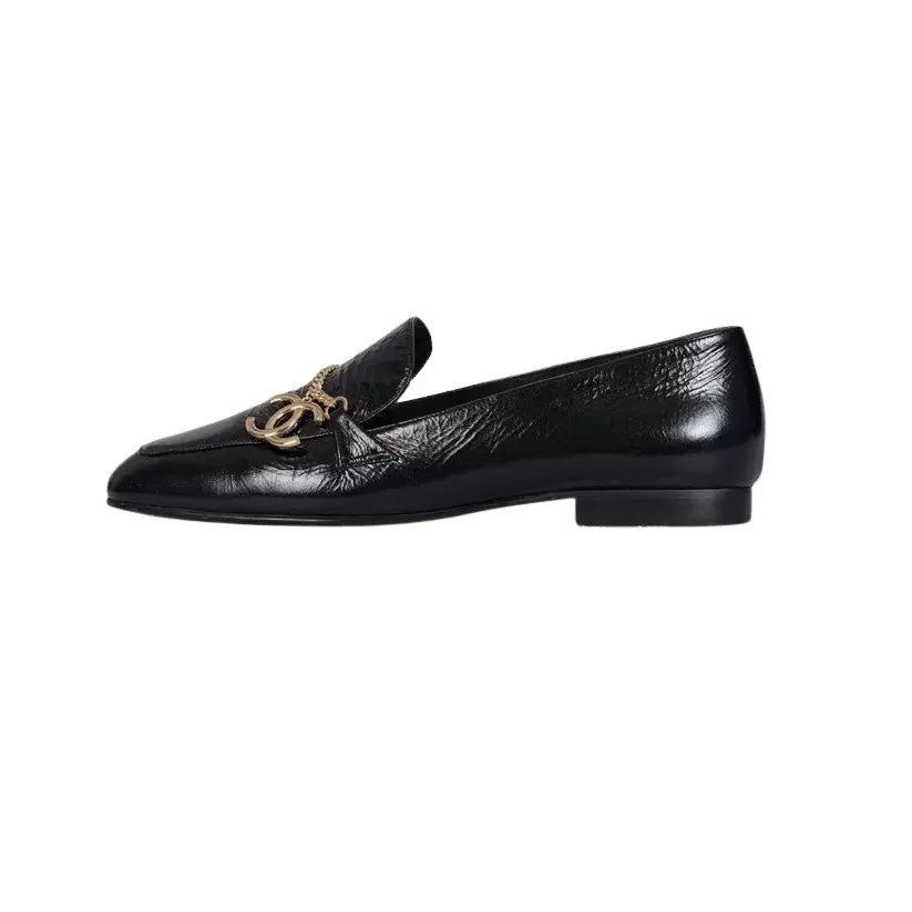 Chanel Chanel Black Leather CC Logo Ballet Flats - Size 38.5 pre-owned Black Leather Good - Front View