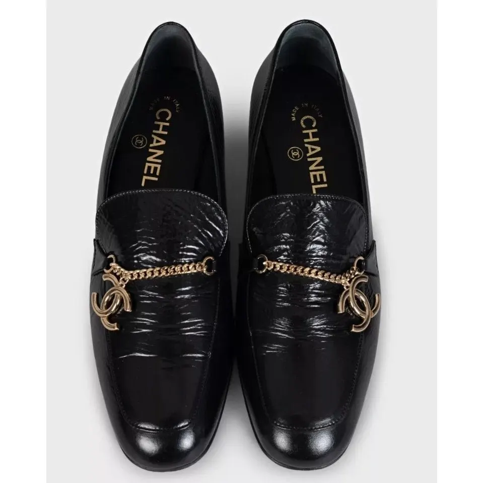 Chanel Chanel Black Leather CC Logo Ballet Flats - Size 38.5 pre-owned Black Leather Good - Back View