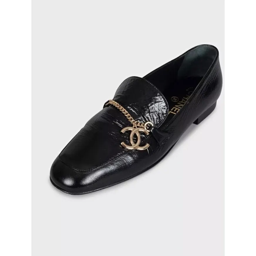 Chanel Chanel Black Leather CC Logo Ballet Flats - Size 38.5 pre-owned Black Leather Good - Inside View
