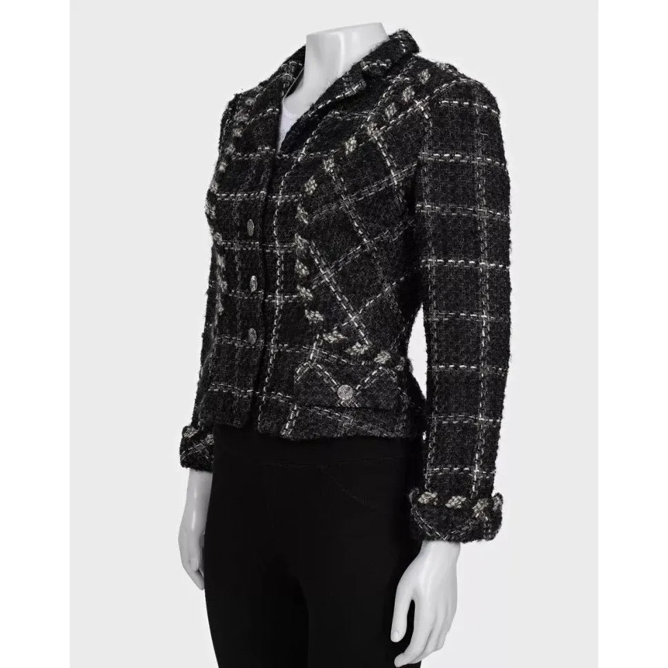 Chanel Vintage Black Tweed Fitted Jacket, Sz 38/M Pre-owned Black Tweed Good - Back View