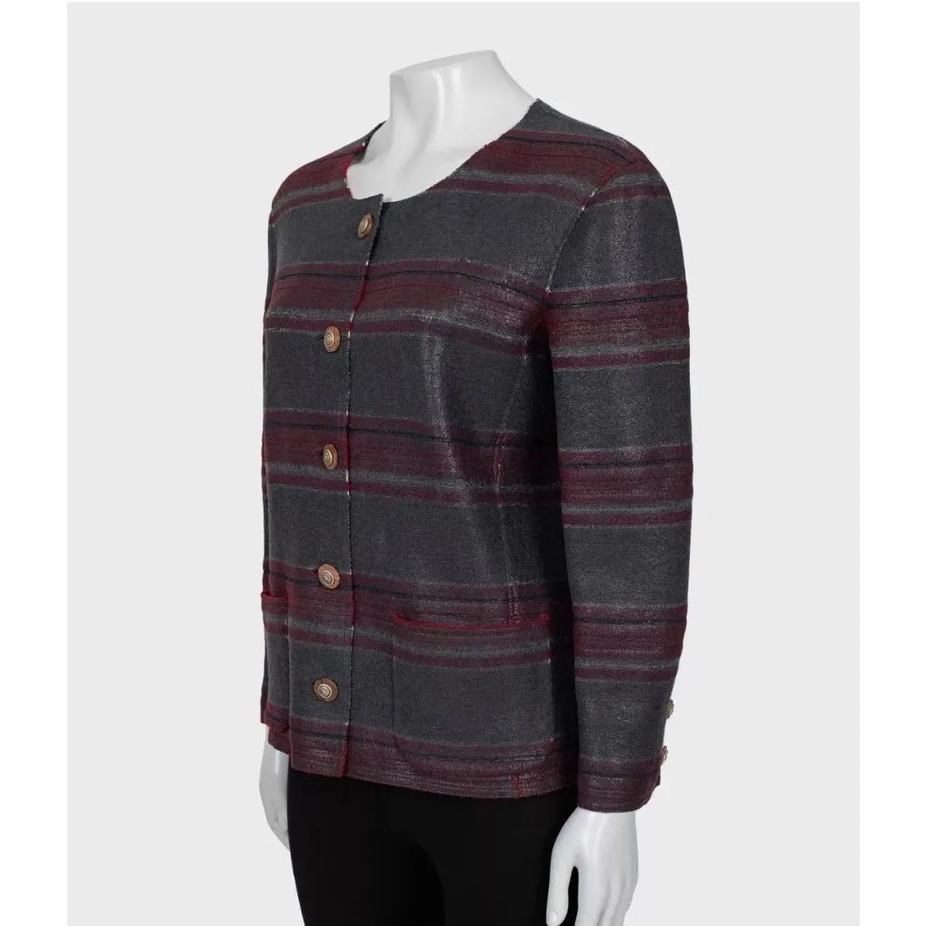 Chanel NWOT Chanel Dallas Cashmere Collarless Jacket - EU 44/3XL pre-owned Grey Wool Never worn - Back View