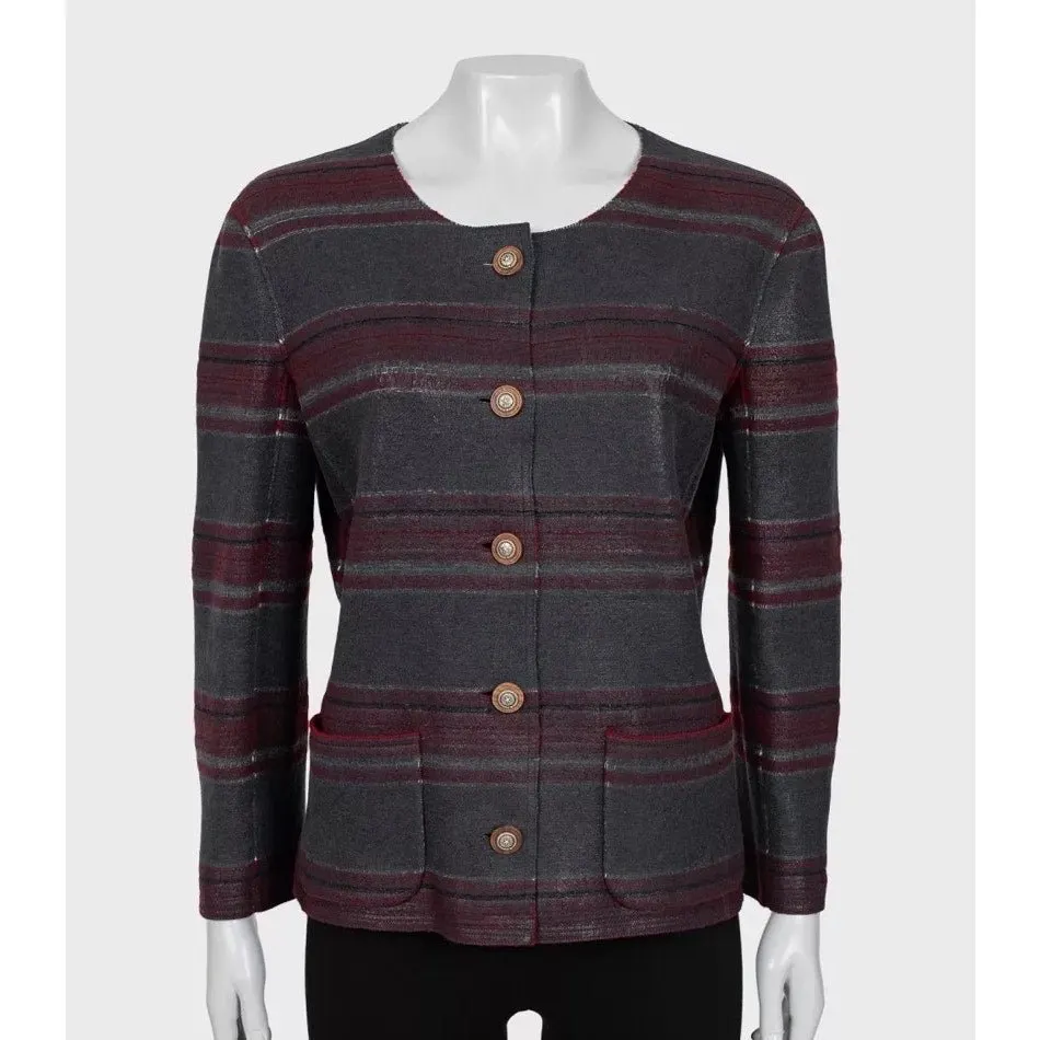 Chanel NWOT Chanel Dallas Cashmere Collarless Jacket - EU 44/3XL pre-owned Grey Wool Never worn - Box View