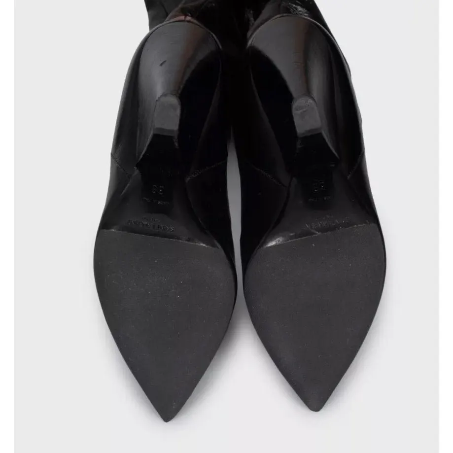 Saint Laurent Niki Black Leather Wedge Over-the-Knee Boots Sz.38 Black Leather Good - Box View