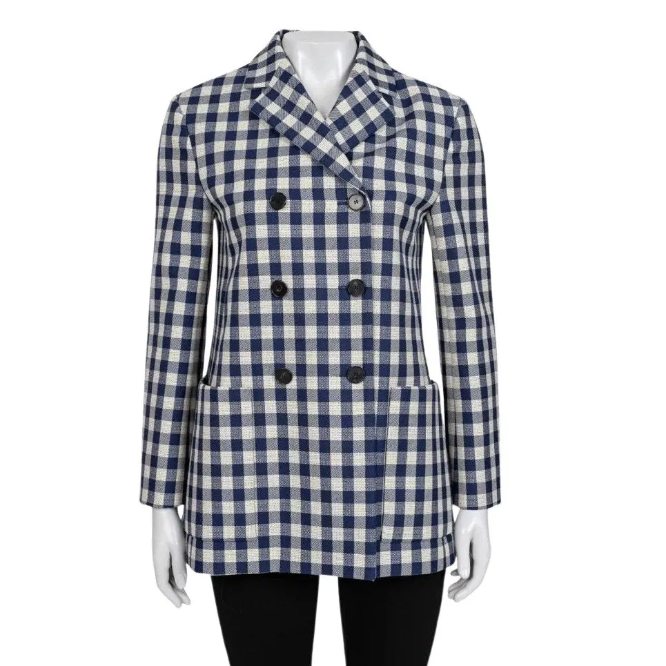 Dior NWOT Christian Dior Blue Wool Plaid Double-Breasted Jacket Sz. 42 Pre-owned Blue Wool Never worn - Front View