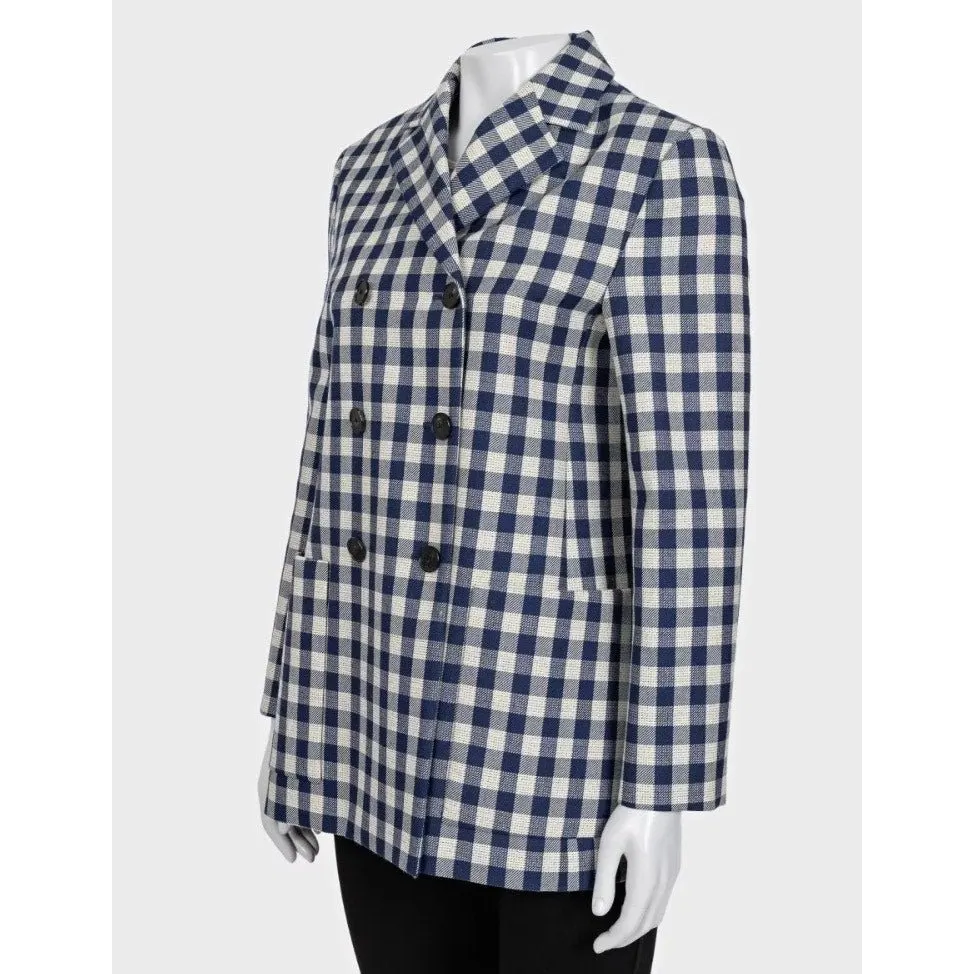 Dior NWOT Christian Dior Blue Wool Plaid Double-Breasted Jacket Sz. 42 Pre-owned Blue Wool Never worn - Back View