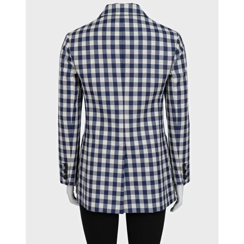 Dior NWOT Christian Dior Blue Wool Plaid Double-Breasted Jacket Sz. 42 Pre-owned Blue Wool Never worn - Inside View