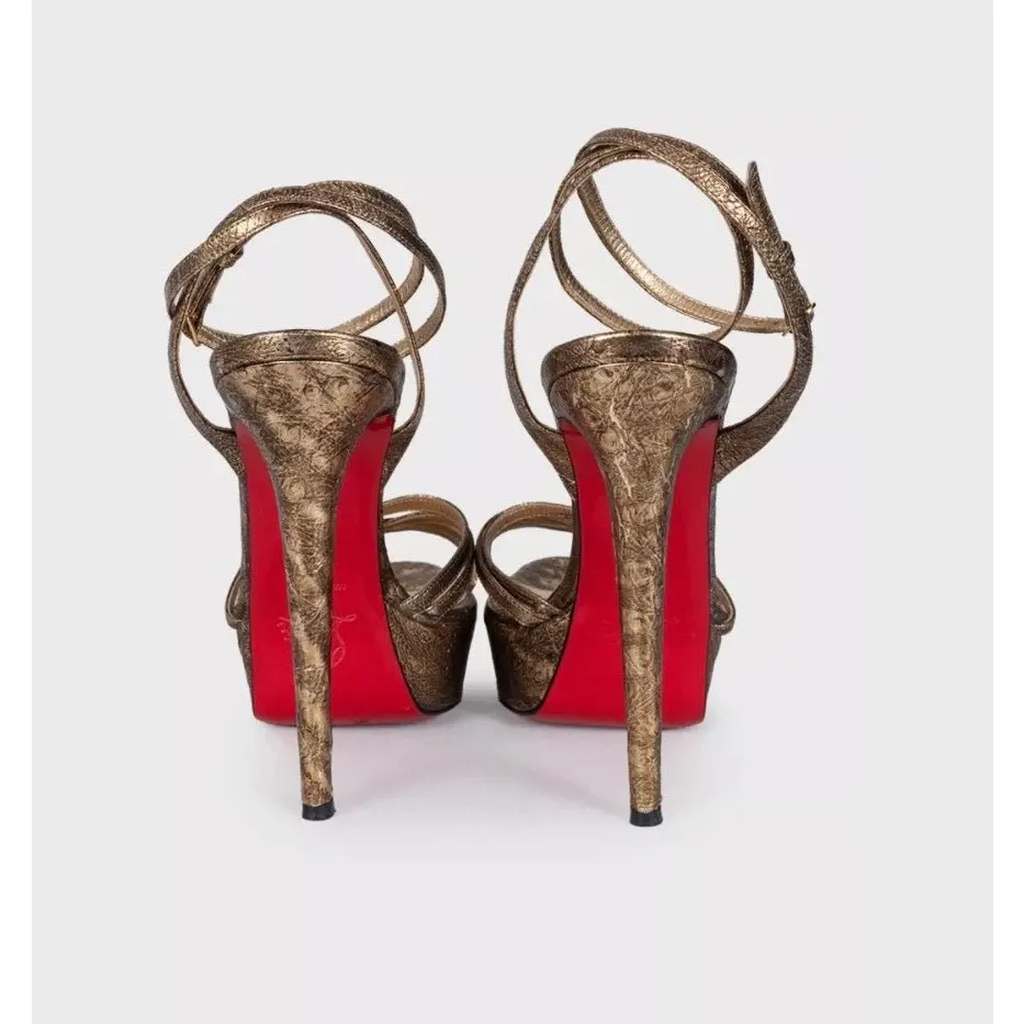 Christian Louboutin Gold Leather Platform High Heel Sandals Sz.38 pre-owned Gold Leather Good - Model View