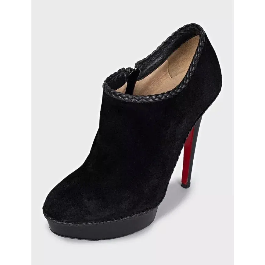 Christian Louboutin Black Suede Ankle Boots Stiletto Heel sz.37.5 pre-owned Black Suede Good - Inside View