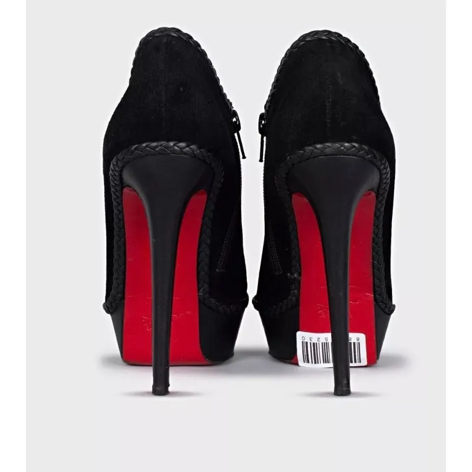 Christian Louboutin Black Suede Ankle Boots Stiletto Heel sz.37.5 pre-owned Black Suede Good - Model View