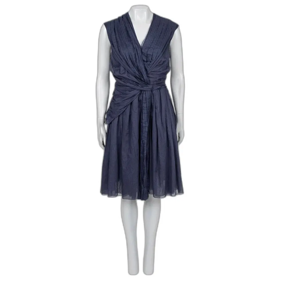 Prada Blue Draped Cotton Fitted Dress - Size 46 pre-owned Blue Cotton Good - Front View