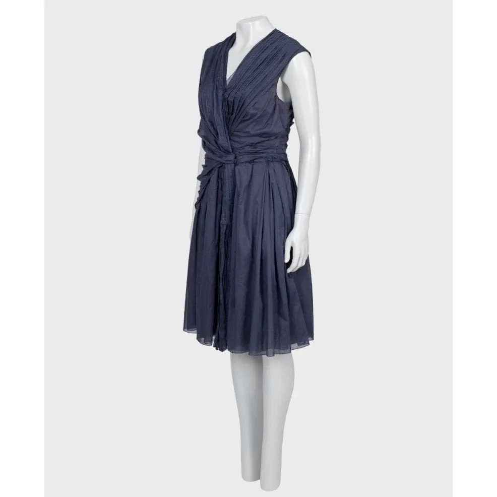 Prada Blue Draped Cotton Fitted Dress - Size 46 pre-owned Blue Cotton Good - Back View