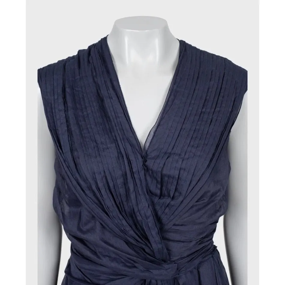 Prada Blue Draped Cotton Fitted Dress - Size 46 pre-owned Blue Cotton Good - Model View