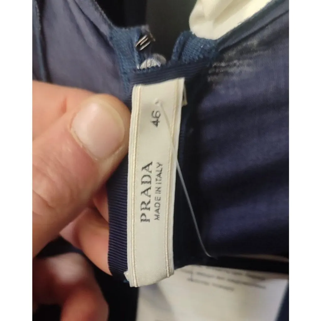 Prada Blue Draped Cotton Fitted Dress - Size 46 pre-owned Blue Cotton Good - Box View