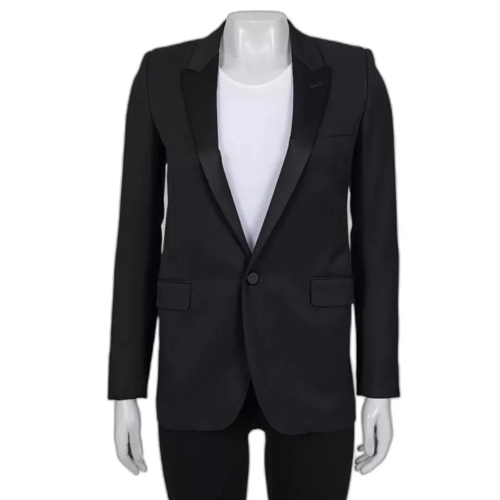 Saint Laurent Black Straight Fit Satin Lapels Blazer Sz.XS Pre-owned Black Satin Good - Front View