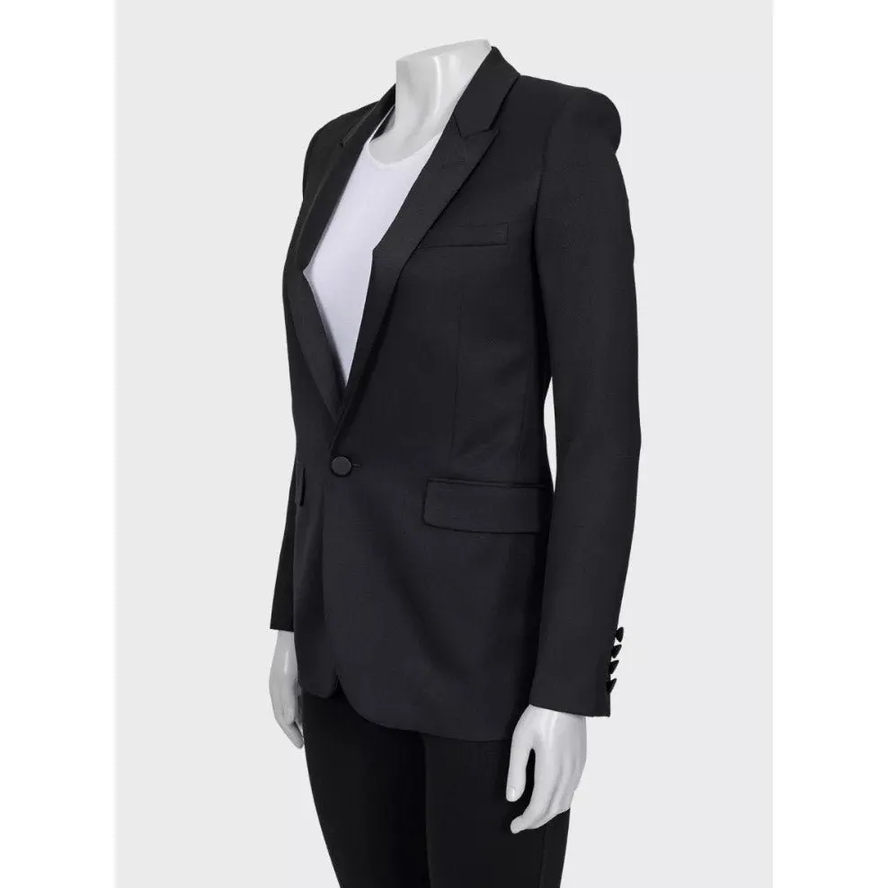 Saint Laurent Black Straight Fit Satin Lapels Blazer Sz.XS Pre-owned Black Satin Good - Back View
