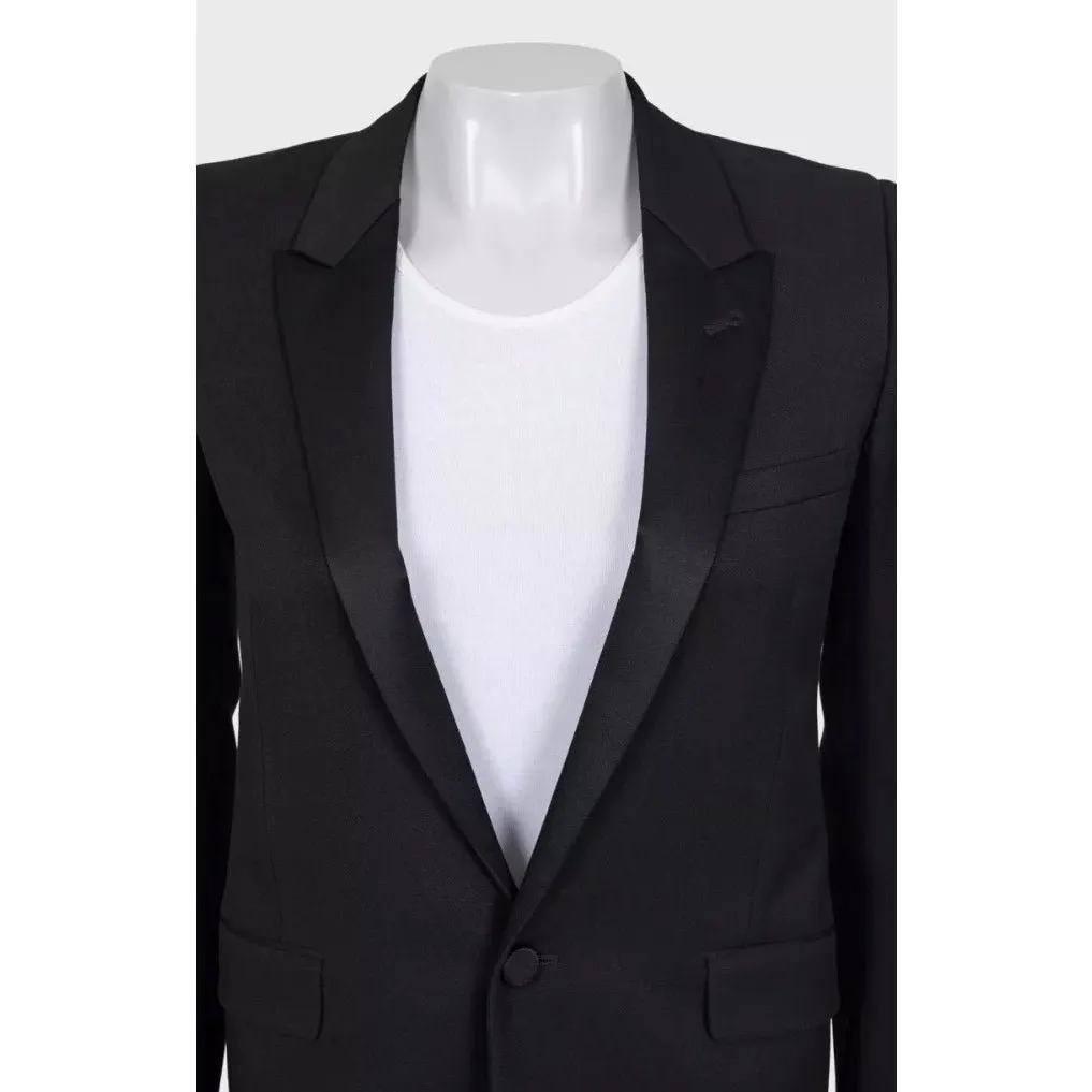 Saint Laurent Black Straight Fit Satin Lapels Blazer Sz.XS Pre-owned Black Satin Good - Model View