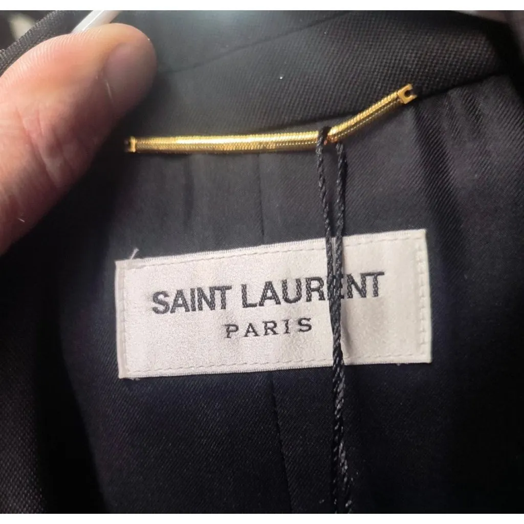 Saint Laurent Black Straight Fit Satin Lapels Blazer Sz.XS Pre-owned Black Satin Good - Box View