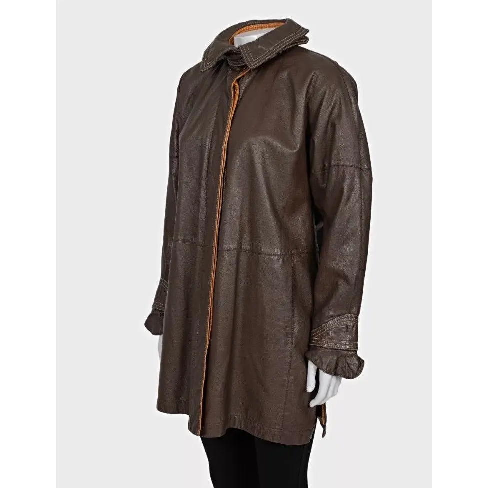 Gianfranco Ferré Classic Brown Leather Jacket Sz M Pre-owned Brown Leather Good - Back View
