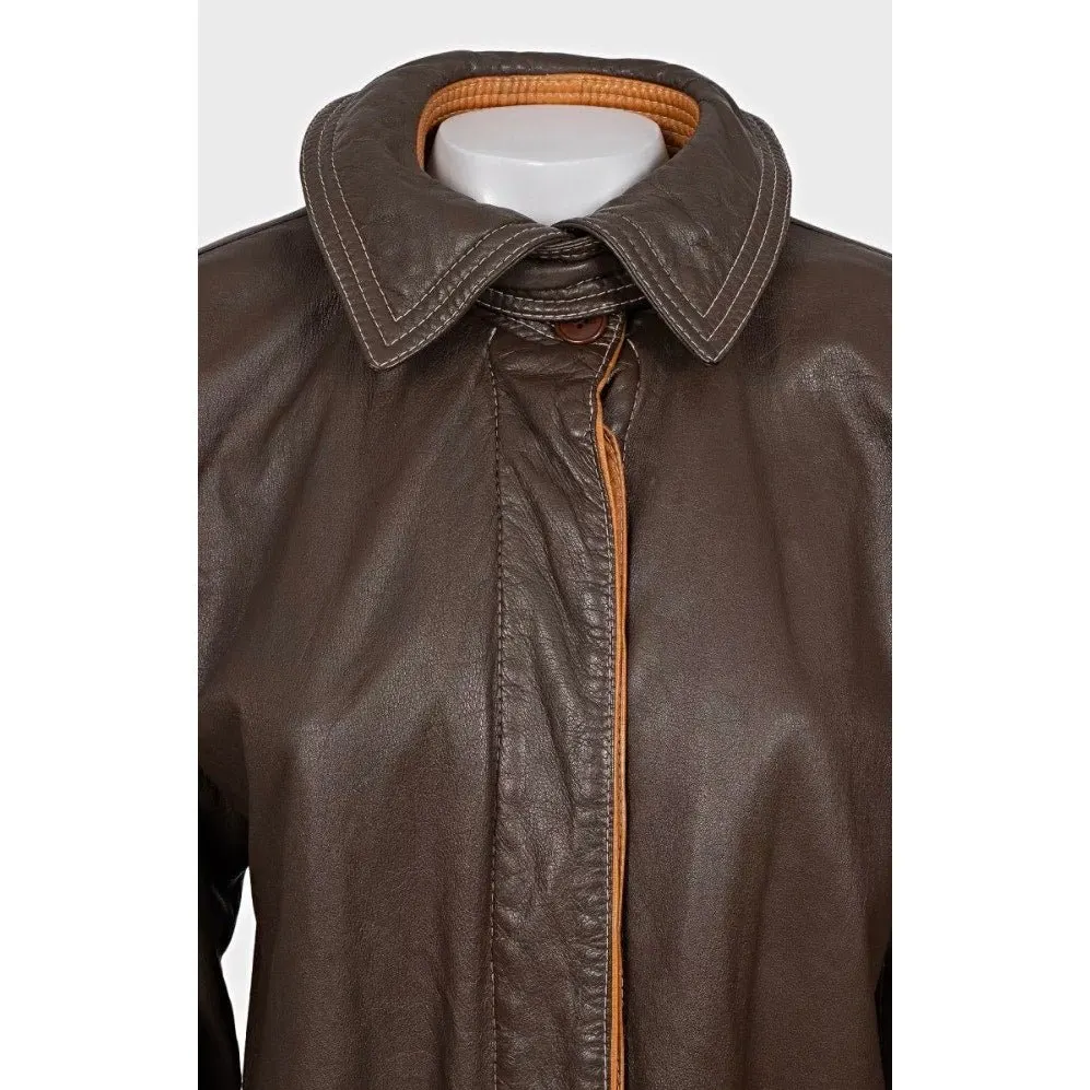 Gianfranco Ferré Classic Brown Leather Jacket Sz M Pre-owned Brown Leather Good - Model View