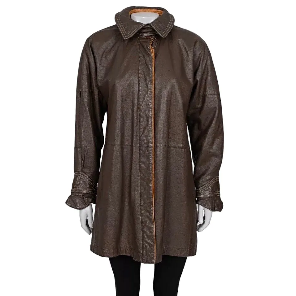 Gianfranco Ferré Classic Brown Leather Jacket Sz M Pre-owned Brown Leather Good - Front View