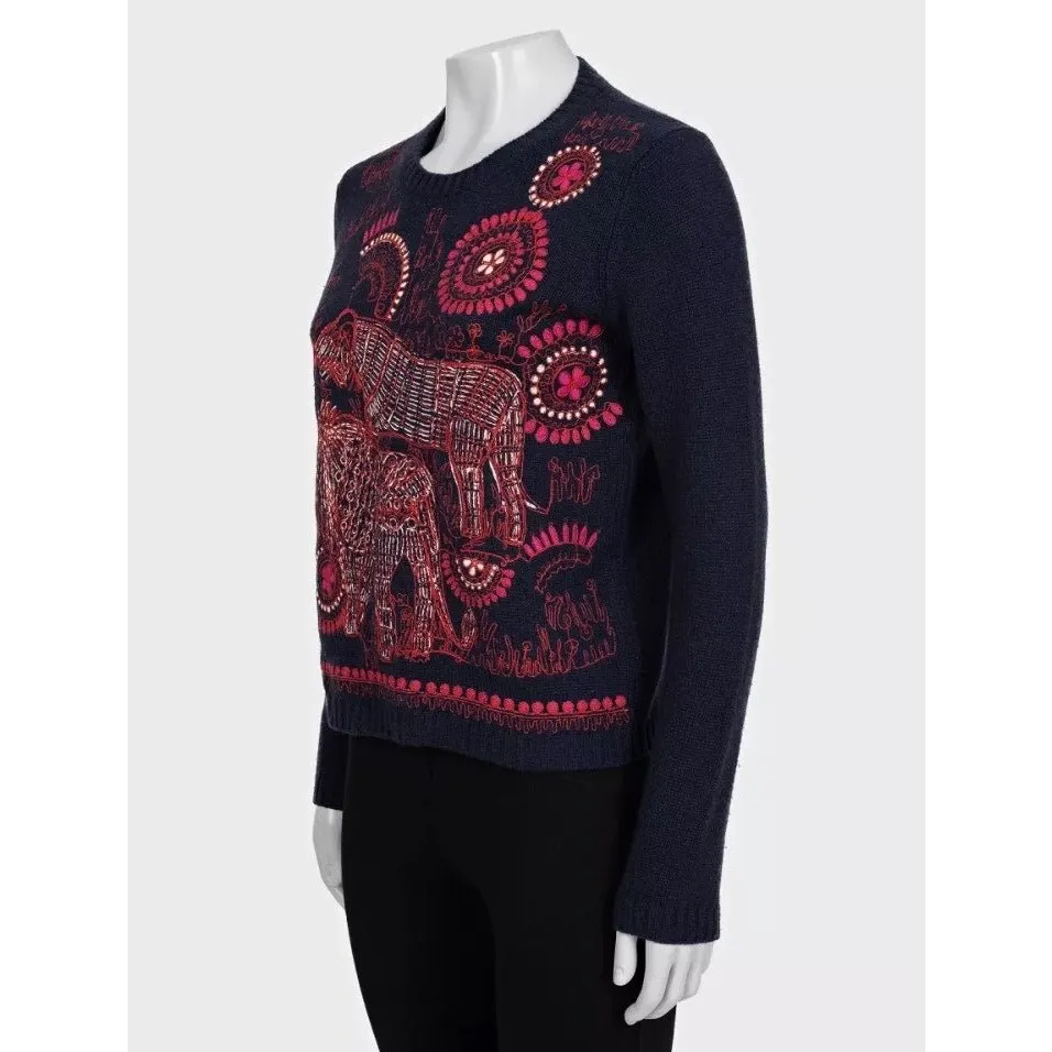 Dior Christian Dior Blue Cashmere Embroidered Jumper 38/M pre-owned Red Wool Good - Back View