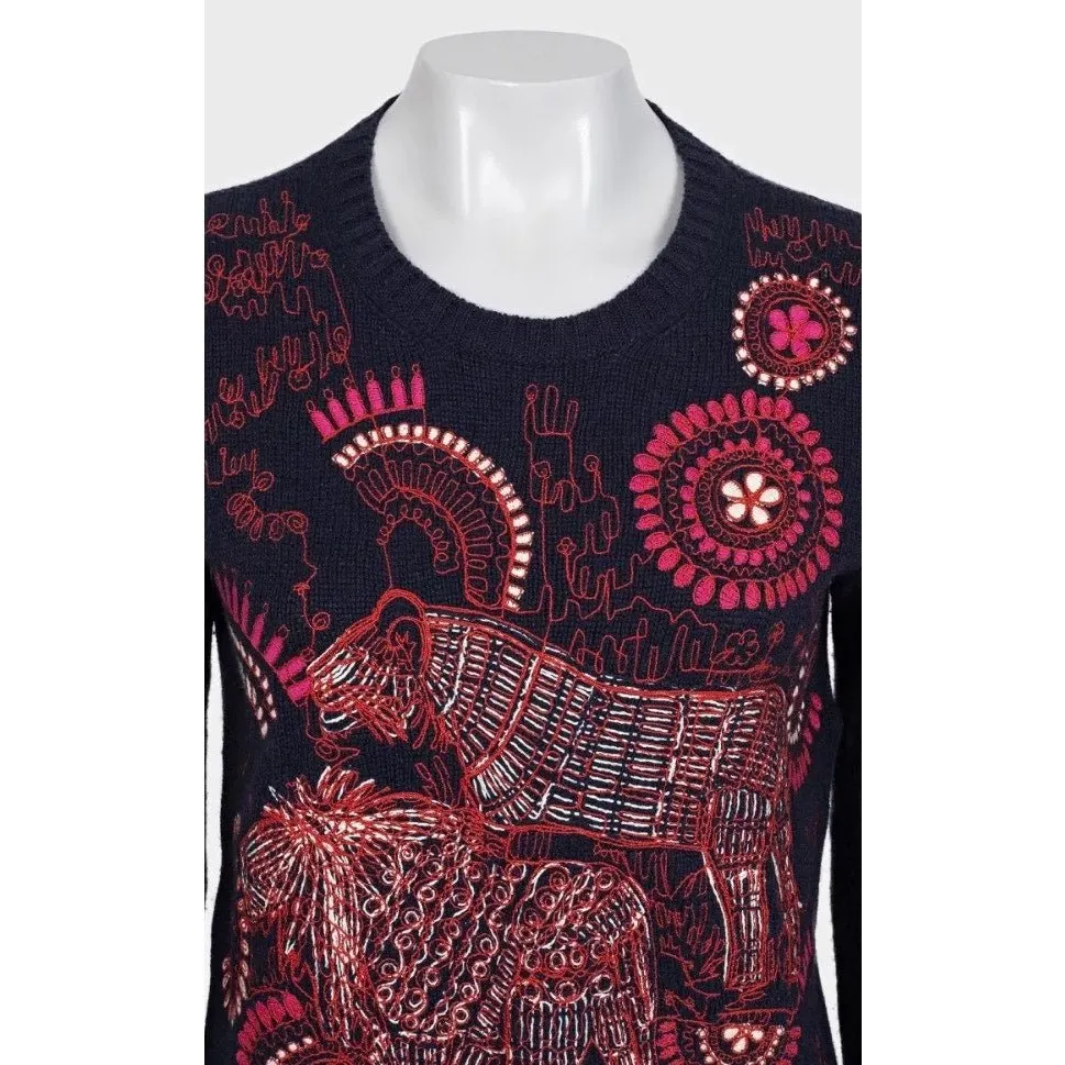 Dior Christian Dior Blue Cashmere Embroidered Jumper 38/M pre-owned Red Wool Good - Model View