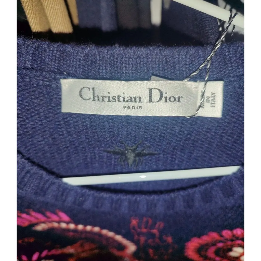 Dior Christian Dior Blue Cashmere Embroidered Jumper 38/M pre-owned Red Wool Good - Box View