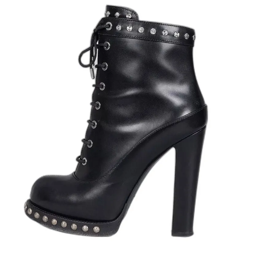 Alexander McQueen Black Leather Ankle Boots Sz.39 pre-owned Black Leather Good - Front View