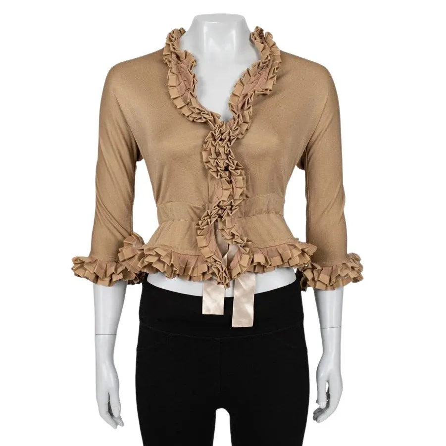Saint Laurent Yves Saint Laurent Vintage Beige 3/4 Sleeve Blouse Sz.S Pre-owned Beige Good - Front View