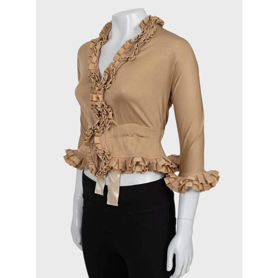Saint Laurent Yves Saint Laurent Vintage Beige 3/4 Sleeve Blouse Sz.S Pre-owned Beige Good - Back View